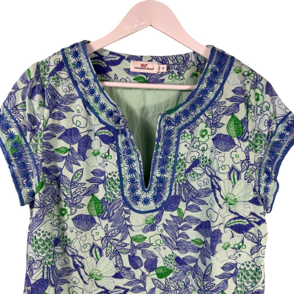 Vineyard Vines Linen Cotton Shift Dress Floral Tunic Dress 12 Preppy Coastal - Picture 3 of 16